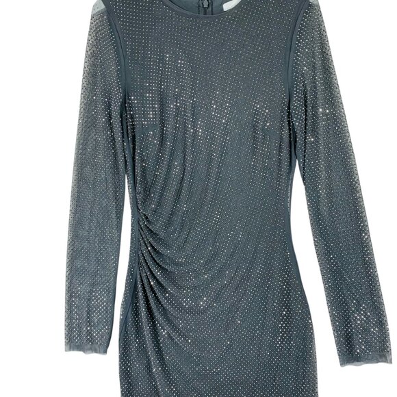 Rhinestone-embellished dress dark grey long sleeve mesh sz S H&M - Picture 7 of 16